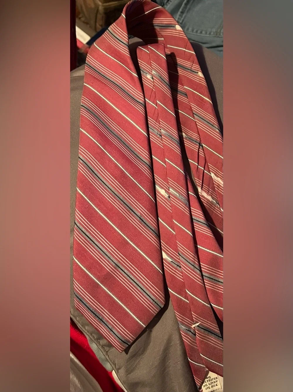 Halston Heritage Burgundy Striped Silk Tie with Gray Accents